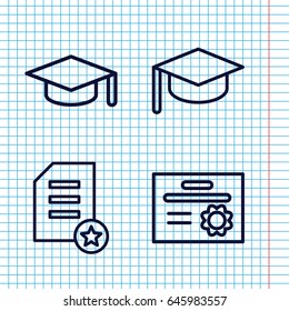 Set of 4 diploma outline icons such as graduation hat