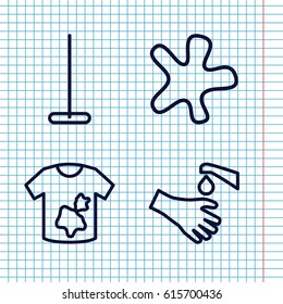 Set of 4 dirty outline icons such as mop, splash, dirty laundry