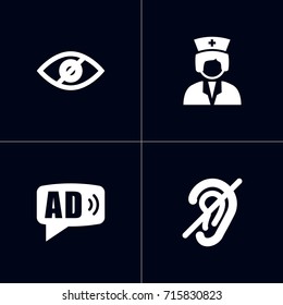 Set Of 4 Disabled Icons Set.Collection Of Assistance, Ad, Hard Of Hearing And Other Elements.