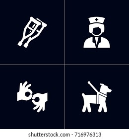 Set Of 4 Disabled Icons Set.Collection Of Stand, Gesture, Assistance Elements.