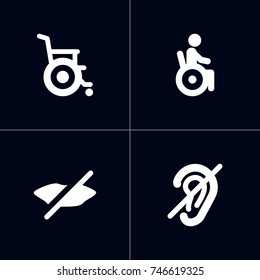 Set Of 4 Disabled Icons Set.Collection Of Stroller, Universal Access, Hard Of Hearing And Other Elements.
