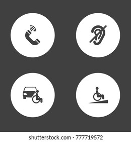 Set Of 4 Disabled Icons Set.Collection Of Phone, Ramp, Hard Of Hearing And Other Elements.