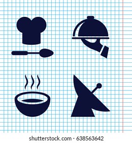 Set of 4 dish filled icons such as satellite, soup, dish serving