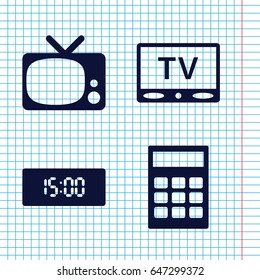 Set of 4 display filled icons such as tv, digital clock