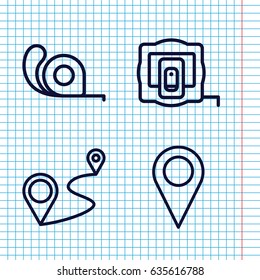 Set of 4 distance outline icons such as measure tape, tape, distance