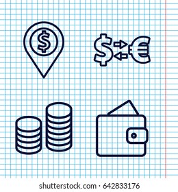 Set of 4 dollar outline icons such as wallet, coin, money exchange