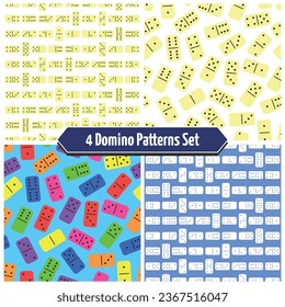 Set of 4 Domino Patterns - Connected and Messy Dominoes Bone, White, Blue and Colored. Seamless link.