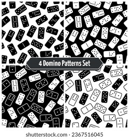 Set of 4 Domino Patterns - Messy Dominoes Black, White, and Outlines. Seamless link.