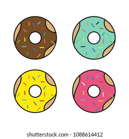 set of 4 donuts, flat illustration