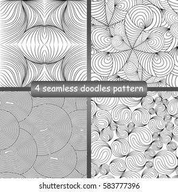 Set of 4 doodles seamless patterns and textures