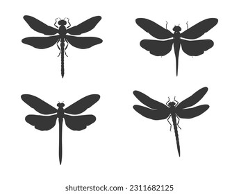 A set of 4 Dragonfly silhouette with different wings style 