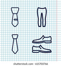 Set of 4 dress outline icons such as man shoe, woman pants
