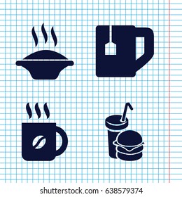 Set of 4 drink filled icons such as coffee, tea cup, burger and drink