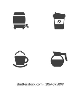 Set of 4 drinks icons set. Collection of cappuccino, wine barrel, coffee and other elements.