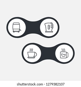Set of 4 drinks icons line style set. Collection of barrel, electrical tool, tea green and other elements.