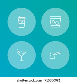 Set Of 4 Drinks Outline Icons Set.Collection Of Cocktail, Cappuccino, Pot And Other Elements.