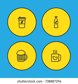 Set Of 4 Drinks Outline Icons Set.Collection Of Cappuccino, Beer, Mug And Other Elements.