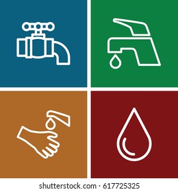set of 4 drip outline icons such as water drop, tap