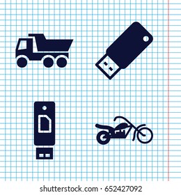 Set of 4 drive filled icons such as truck, usb drive