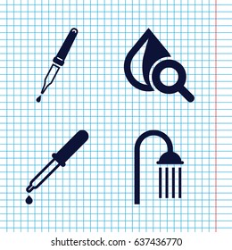 Set of 4 droplet filled icons such as shower, pipette