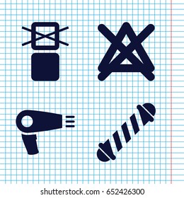 Set of 4 dry filled icons such as hair dryer, hair curler, no bleaching