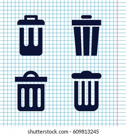 Set of 4 dustbin filled icons such as delete trash bin, bin