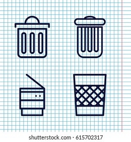 Set of 4 dustbin outline icons such as delete trash bin