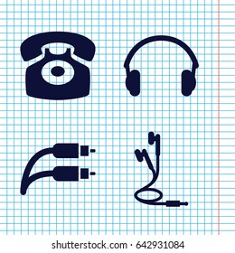 Set of 4 earphone filled icons such as earphones, earphone wire