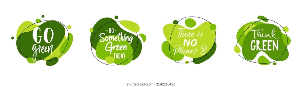 Set of 4 Earth Day abstract graphic liquid organic elements. Dynamical waves, fluid shapes. Isolated green banners with flowing lines. Template for the design of a logo, flyer or presentation. 