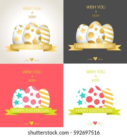 Set of 4 easter colorful cards.  Wish you a very happy easter cards. Vector illustration with eggs.