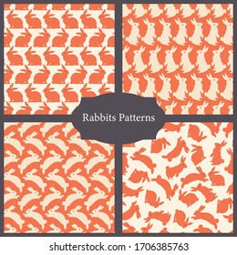 Set of 4 Easter Rabbits Vector Seamless Pattern