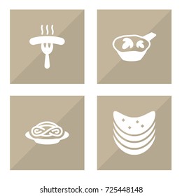 Set Of 4 Eat Icons Set.Collection Of Frankfurter, Delicious, Crisp And Other Elements.