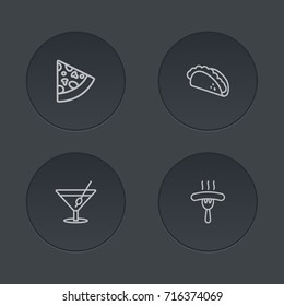 Set Of 4 Eat Outline Icons Set.Collection Of Mexican Food, Sausage, Pepperoni And Other Elements.