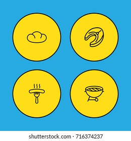 Set Of 4 Eat Outline Icons Set.Collection Of Bbq, Bread, Sausage And Other Elements.