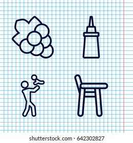 Set of 4 eating outline icons such as grape, ketchup, father with baby