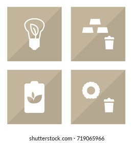 Set Of 4 Ecology Icons Set.Collection Of Junk, Saving, Eco Battery And Other Elements.