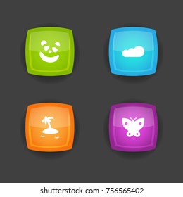 Set Of 4 Ecology Icons Set.Collection Of Isle Beach, Moth, Overcast And Other Elements.