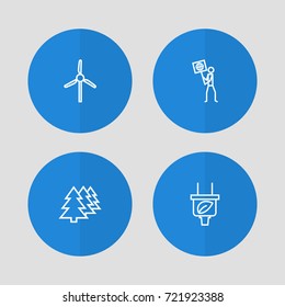 Set Of 4 Ecology Outline Icons Set.Collection Of Wind Turbine, Afforestation, Ecologist And Other Elements.