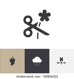 Set Of 4 Editable Agriculture Icons. Includes Symbols Such As Cluster, Rainy Cloud, Breeze Direction And More. Can Be Used For Web, Mobile, UI And Infographic Design.