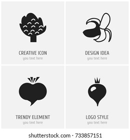 Set Of 4 Editable Berry Icons. Includes Symbols Such As Banana, Turnip, Radish And More. Can Be Used For Web, Mobile, UI And Infographic Design.
