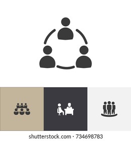 Set Of 4 Editable Business Icons. Includes Symbols Such As Meeting, Debate, Command. Can Be Used For Web, Mobile, UI And Infographic Design.