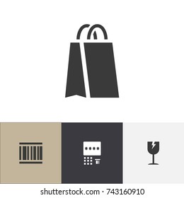 Set Of 4 Editable Business Icons. Includes Symbols Such As Package, Cracked Mug, Automatic Teller Machine And More. Can Be Used For Web, Mobile, UI And Infographic Design.