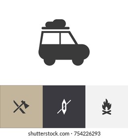 Set Of 4 Editable Camping Icons. Includes Symbols Such As Fever, Trailer, Axe And More. Can Be Used For Web, Mobile, UI And Infographic Design.