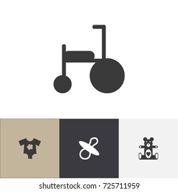 Set Of 4 Editable Child Icons. Includes Symbols Such As Bear Toy, Bike, Soothers And More. Can Be Used For Web, Mobile, UI And Infographic Design.