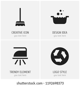 Set of 4 editable cleaning icons. Includes symbols such as basin, brush, pressboard and more. Can be used for web, mobile, UI and infographic design.