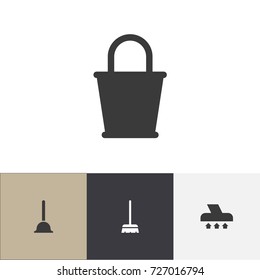 Set Of 4 Editable Cleanup Icons. Includes Symbols Such As Exhauster, Whisk, Rubber Drain And More. Can Be Used For Web, Mobile, UI And Infographic Design.