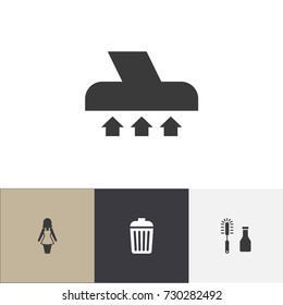 Set Of 4 Editable Cleanup Icons. Includes Symbols Such As Housekeeping, Cleanser, Trash And More. Can Be Used For Web, Mobile, UI And Infographic Design.