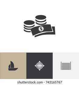 Set Of 4 Editable Complicated Icons. Includes Symbols Such As Blank, World, Yacht And More. Can Be Used For Web, Mobile, UI And Infographic Design.