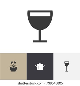 Set Of 4 Editable Cook Icons. Includes Symbols Such As Break Eggs, Pan, Goblet And More. Can Be Used For Web, Mobile, UI And Infographic Design.