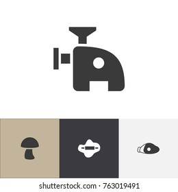 Set Of 4 Editable Cooking Icons. Includes Symbols Such As Dough, Champignon, Meat Grinder And More. Can Be Used For Web, Mobile, UI And Infographic Design.